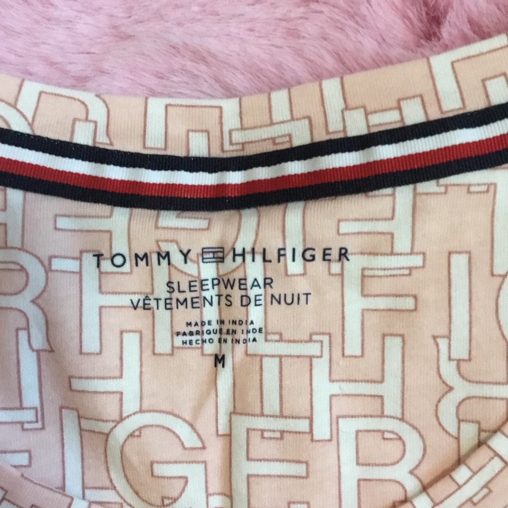 Tommy Hilfiger Peach Logo Print Sleep Tee with Signature Trim